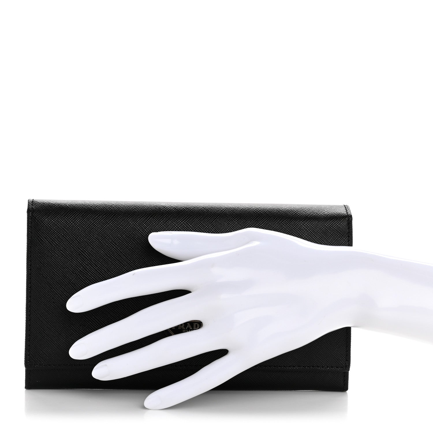 Prada Saffiano Triangle Continental Flap Wallet Black 2 of 12