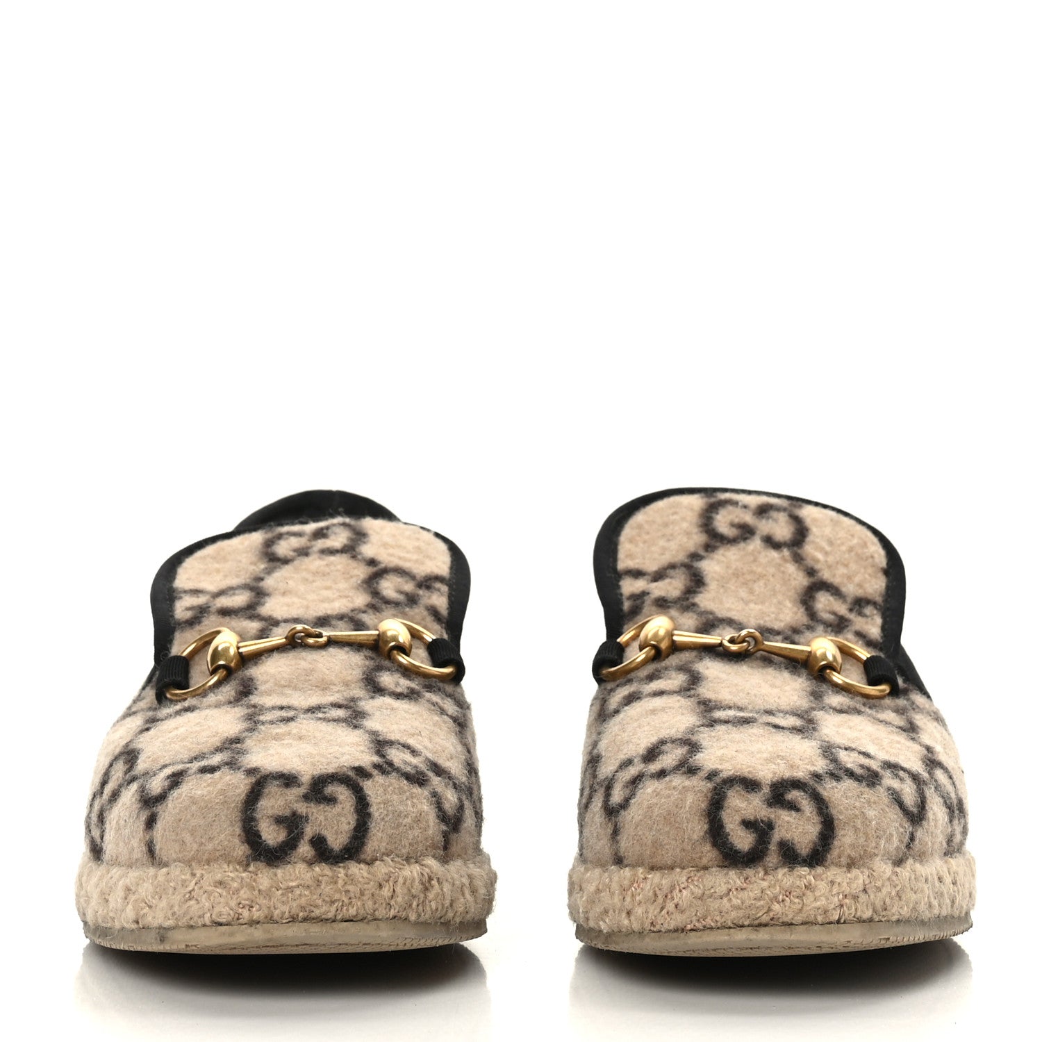 Gucci Covered Wool GG Monogram Womens Fria Horsebit Loafers 37.5 Beige Ebony Black Butterscotch 2 of 9
