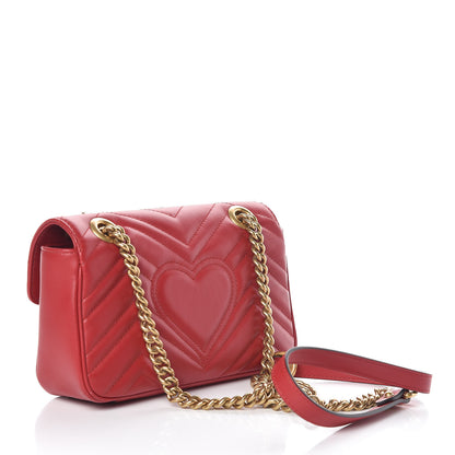 Gucci Calfskin Matelasse Mini GG Marmont Shoulder Bag Hibiscus Red 3 of 9
