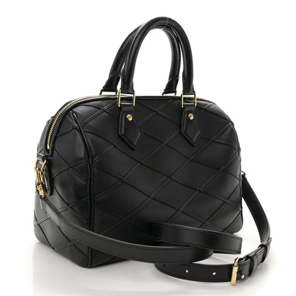 Louis Vuitton Lambskin Malletage Speedy Bandouliere 25 Black 3 of 9