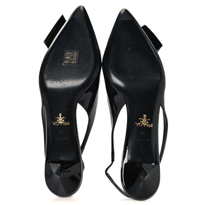 Prada Vernice Crystal Bow Slingback Pumps 39 Black 6 of 9