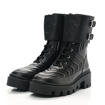 Gucci Nappa Frances GG Matelasse Platform Combat Boots 38.5 Black 3 of 9