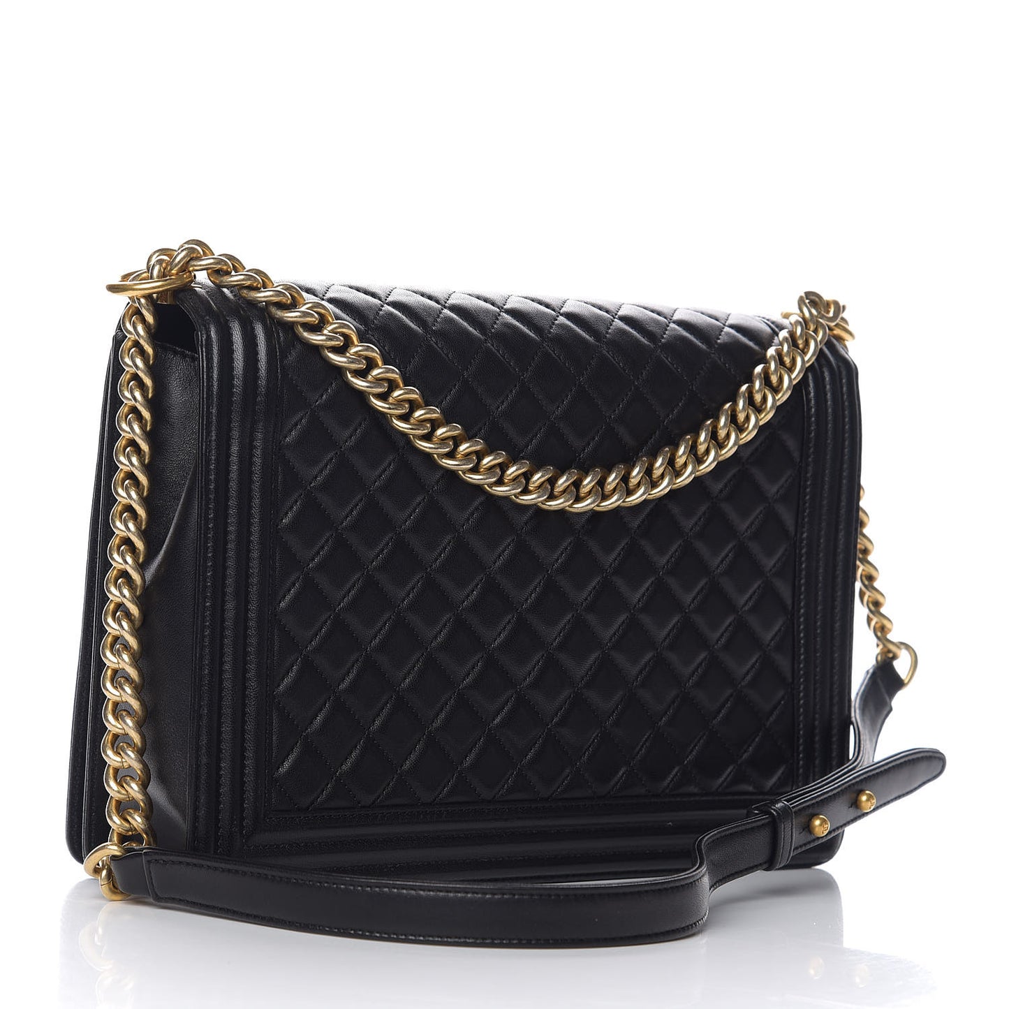Lambskin Quilted Large Boy Flap Black