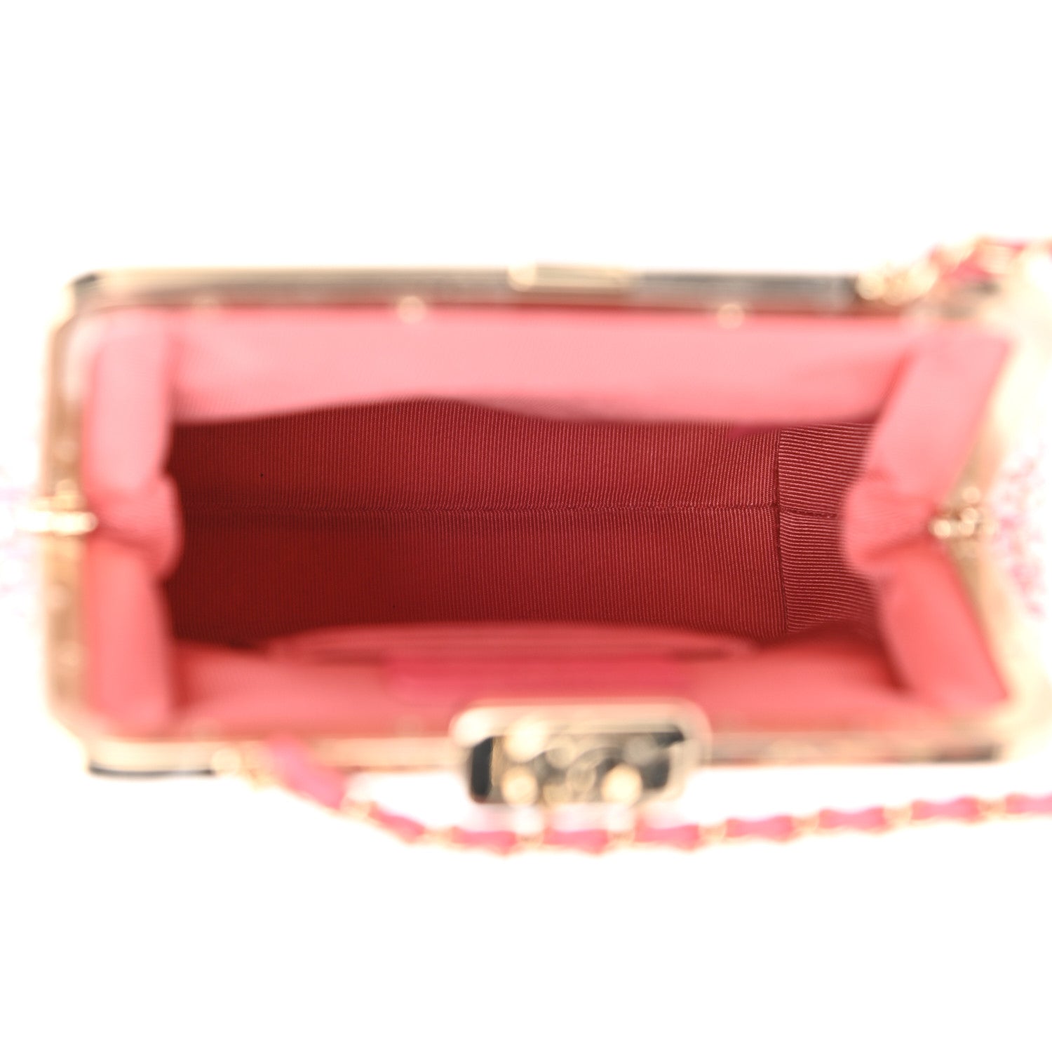 Chanel Tweed Kiss Lock Phone Holder With Chain Pale Pink Ecru 5 of 10