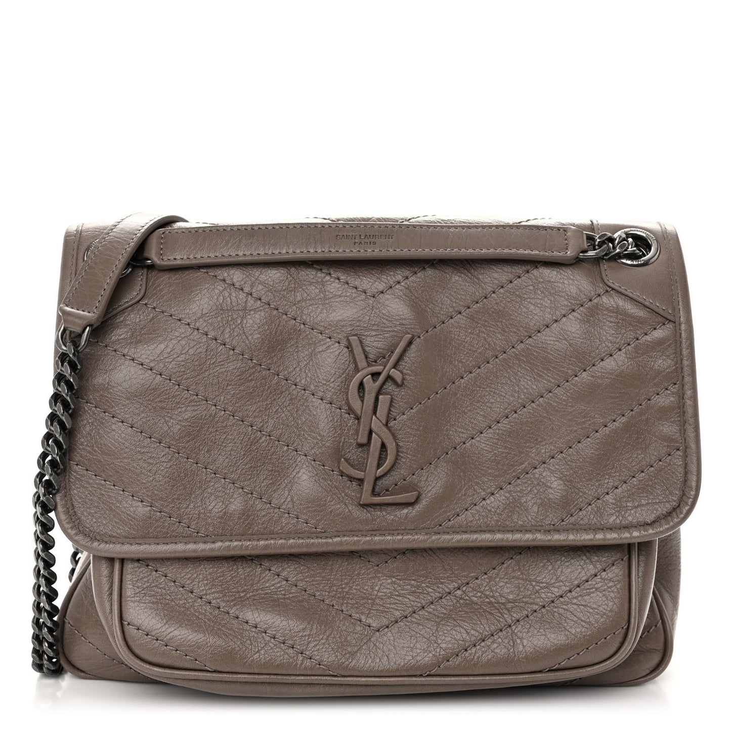 Crinkled Calfskin Matelasse Monogram Medium Niki Chain Satchel Fog