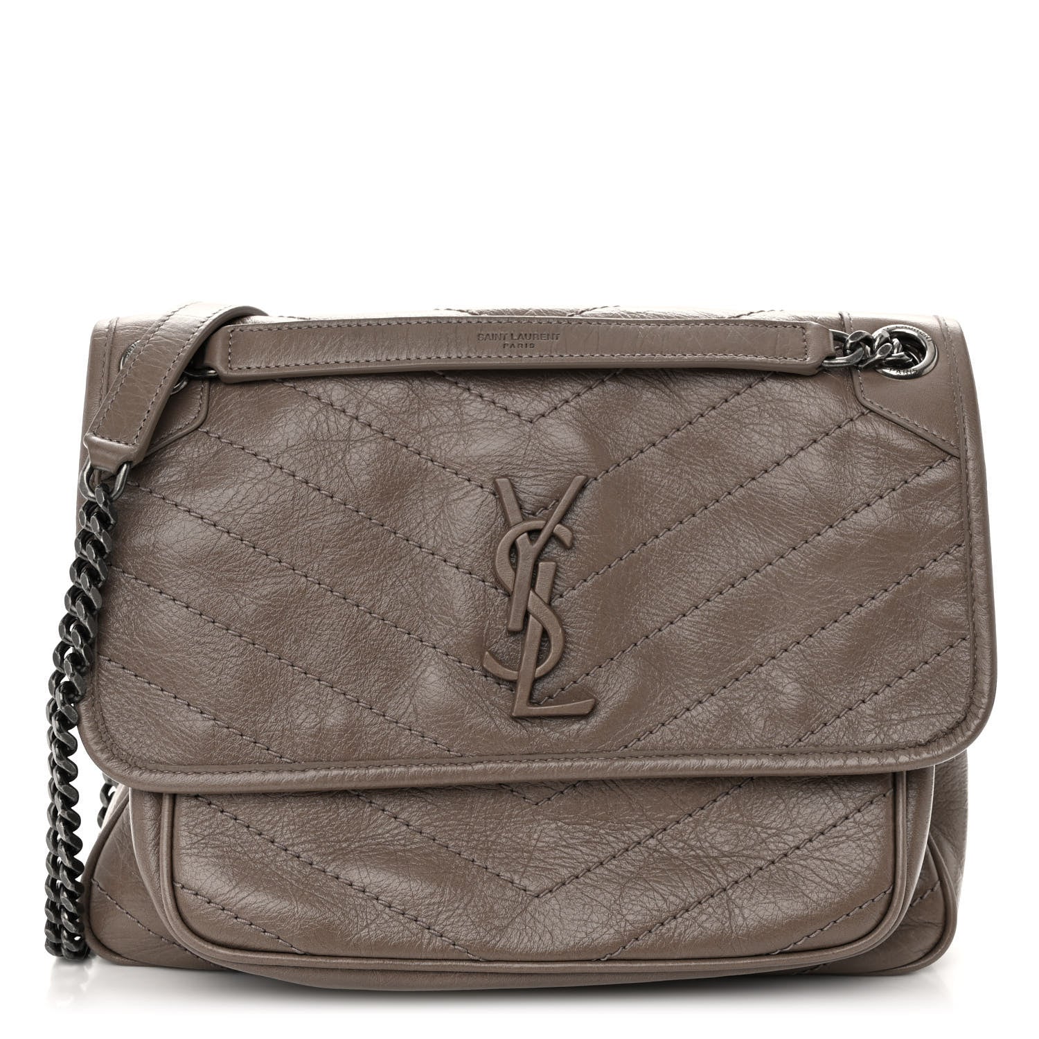 Saint Laurent Crinkled Calfskin Matelasse Monogram Medium Niki Chain Satchel Fog 1 of 9