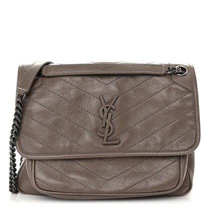 Saint Laurent Crinkled Calfskin Matelasse Monogram Medium Niki Chain Satchel Fog 1 of 9