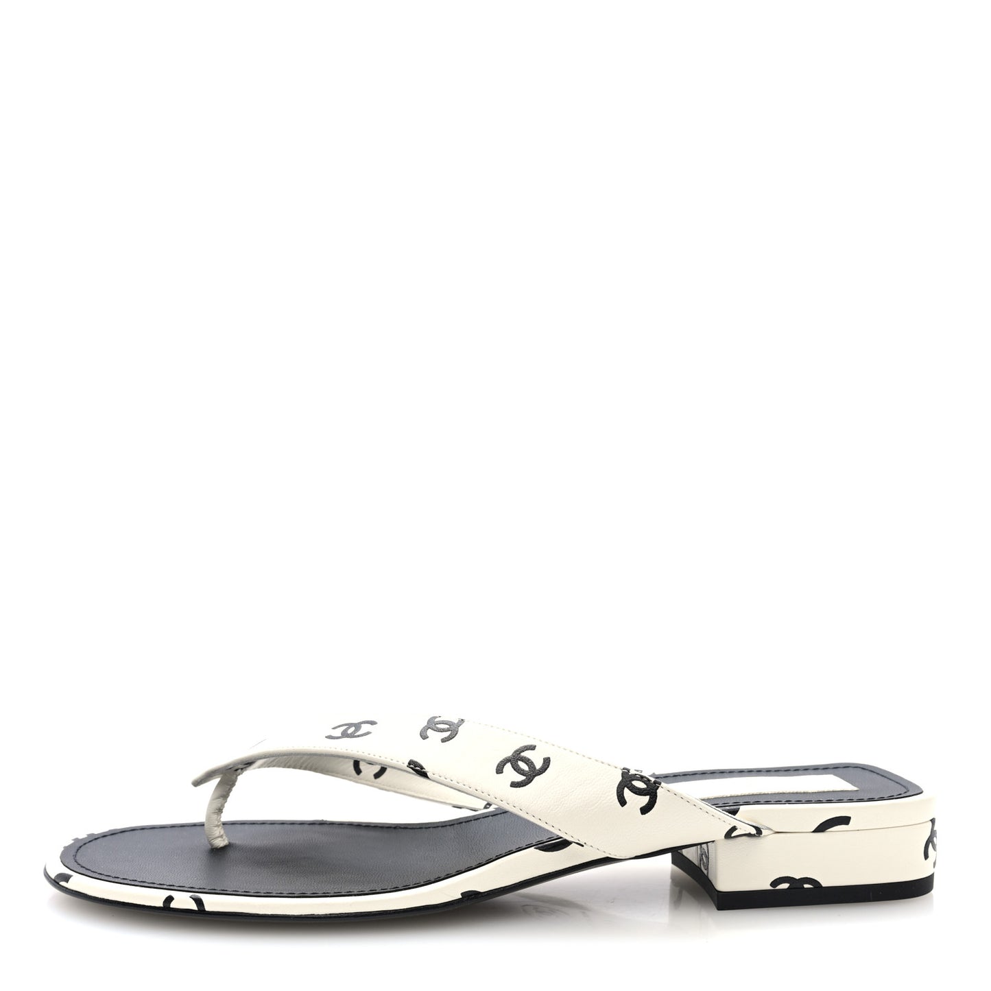 Lambskin Printed CC Thong Sandals 40 White Black