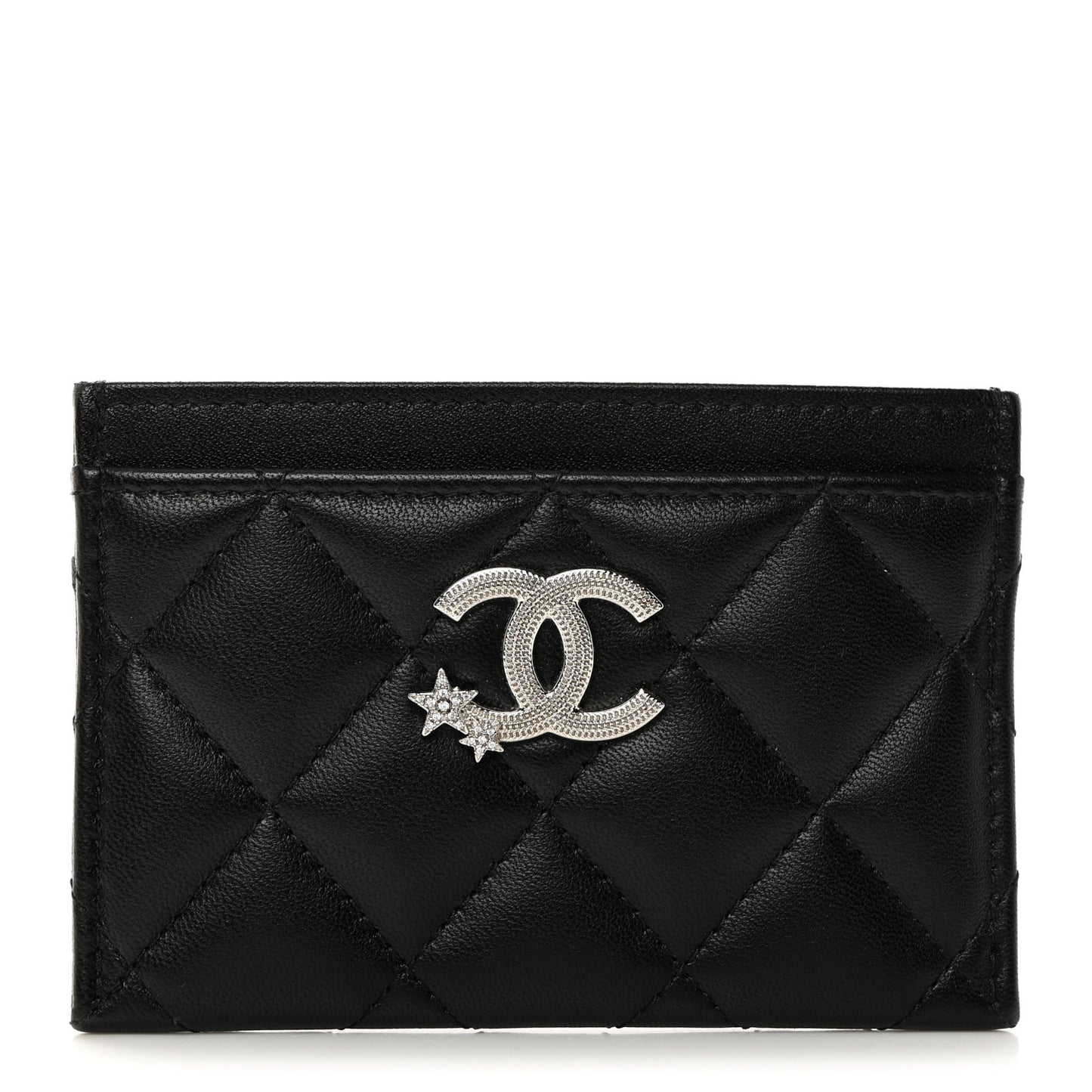 Lambskin Crystal Quilted Studded CC Card Holder Black