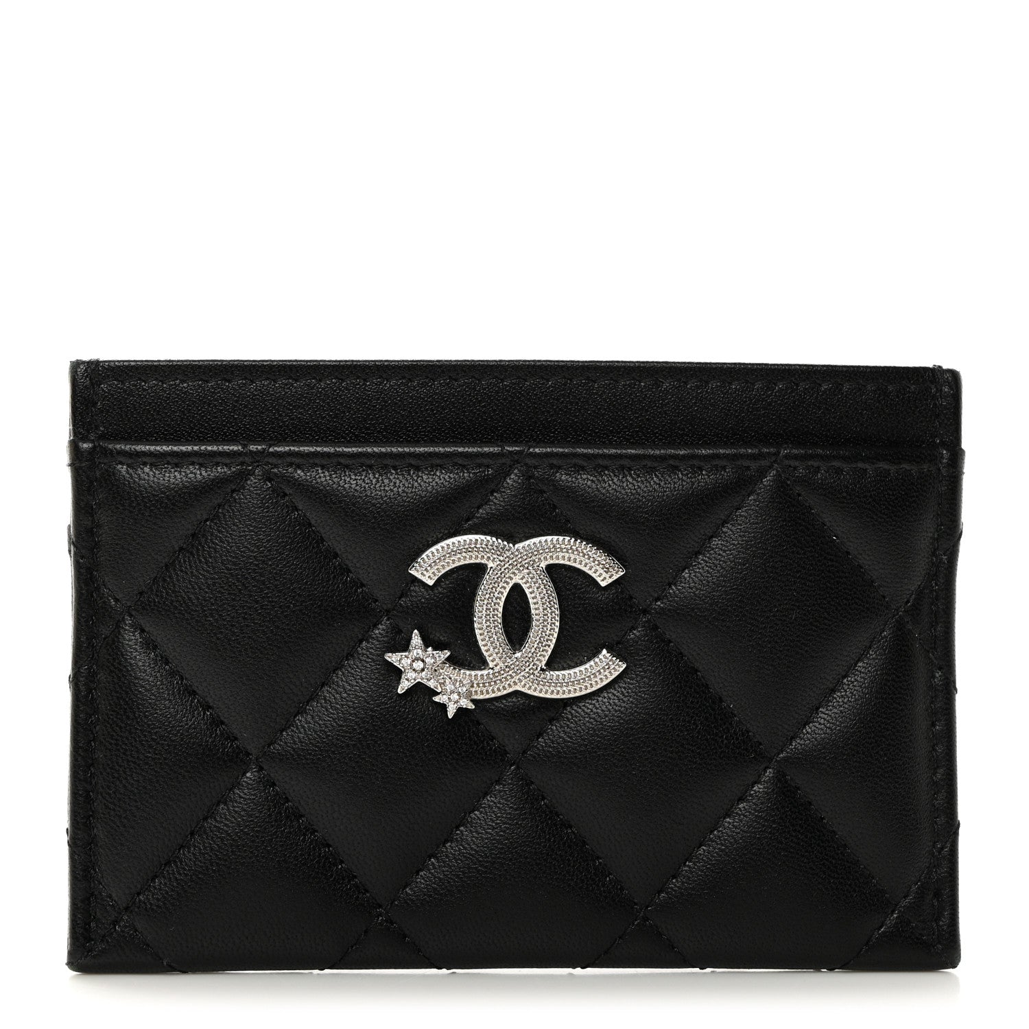 Chanel Lambskin Crystal Quilted Studded CC Card Holder Black 1 of 7