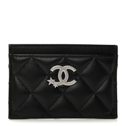 Chanel Lambskin Crystal Quilted Studded CC Card Holder Black 1 of 7