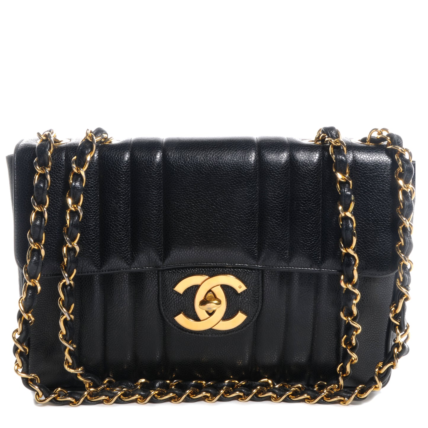Caviar Vertical Quilt Jumbo Flap Black