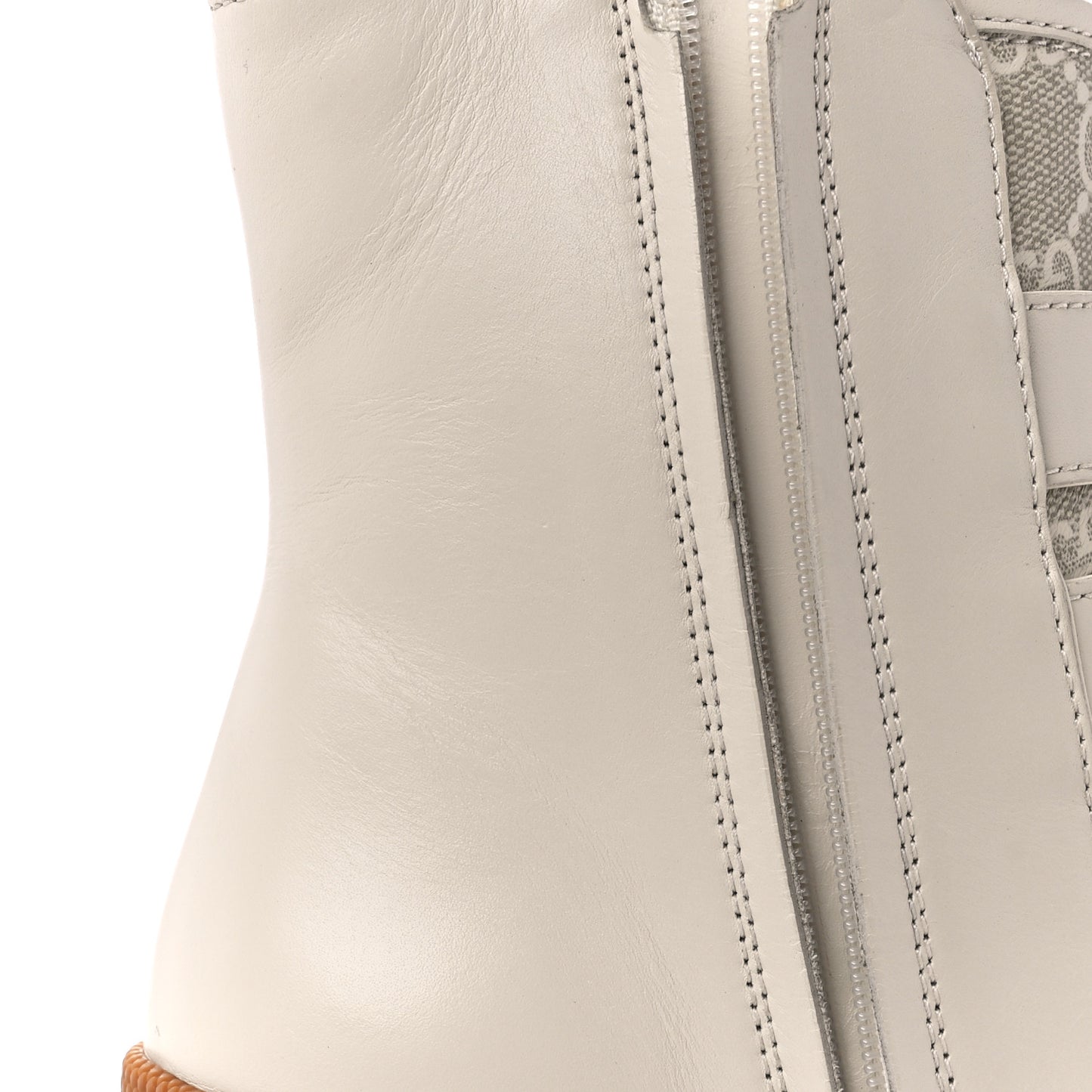 Kensington Calfskin Nappa GG Supreme Monogram Womens Double Buckle Ankle Boots 35.5 Mystic White Beige