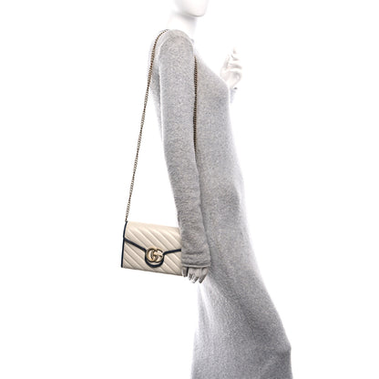 Gucci Vintage Effect Calfskin Matelasse Diagonal Torchon GG Marmont Chain Wallet Mystic White Blue Agata 2 of 13