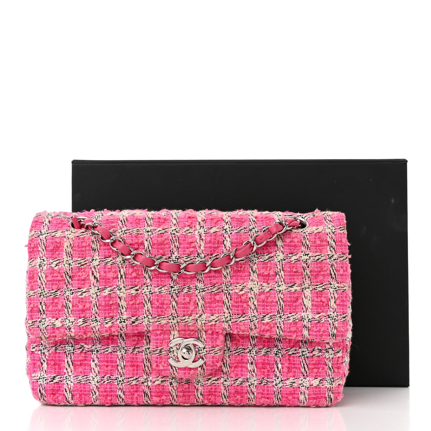 Tweed Quilted Medium Double Flap Hot Pink