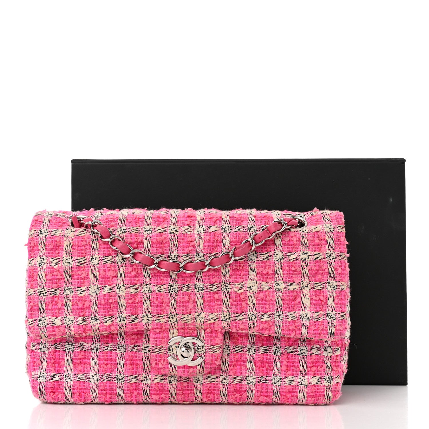 Chanel Tweed Quilted Medium Double Flap Hot Pink 12 of 12