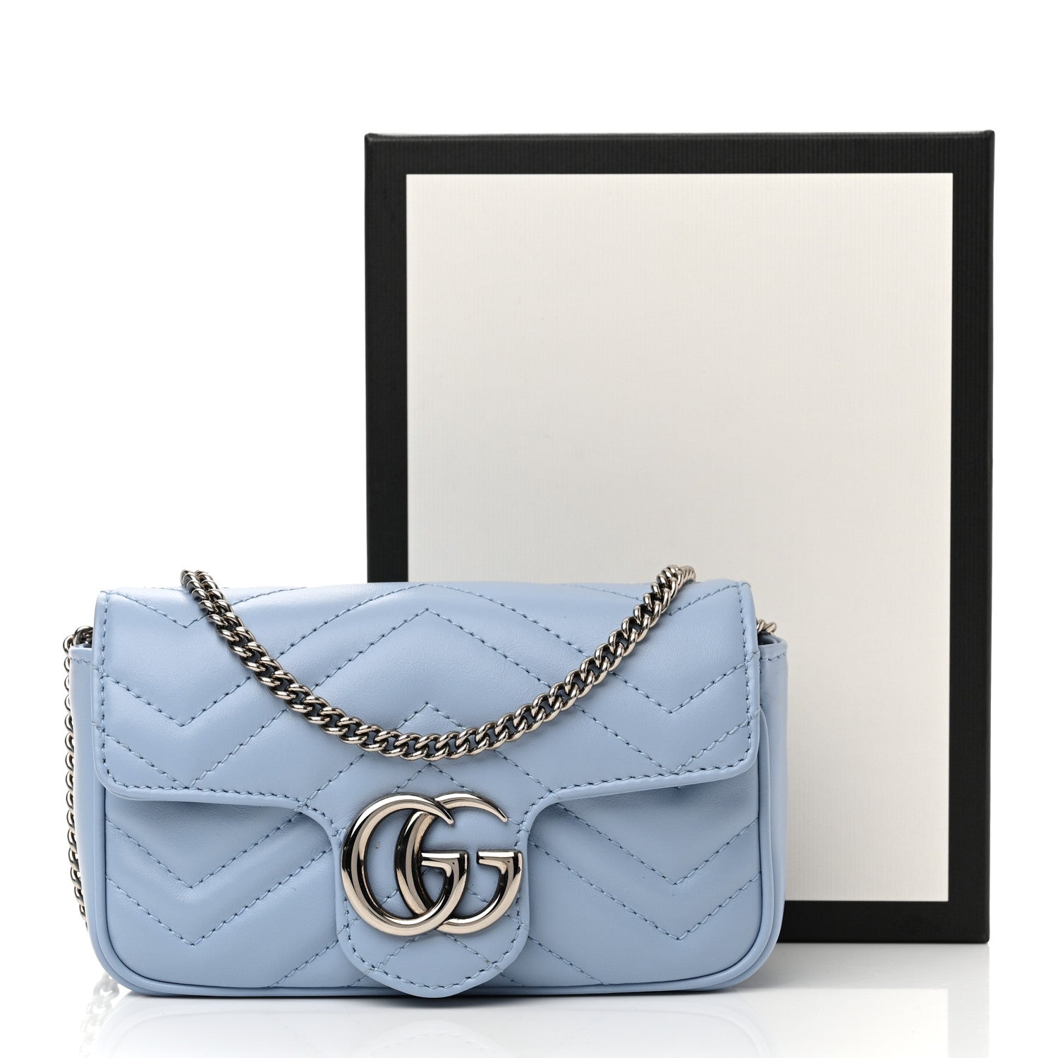 Gucci Calfskin Matelasse Super Mini GG Marmont Shoulder Bag Porcelain Light Blue 11 of 11