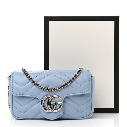 Gucci Calfskin Matelasse Super Mini GG Marmont Shoulder Bag Porcelain Light Blue 11 of 11