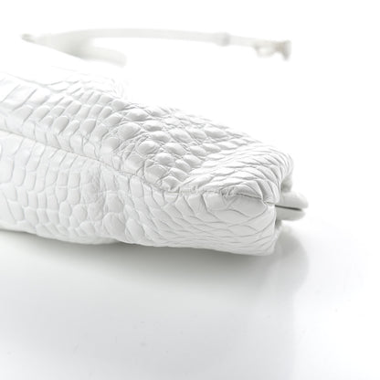 Balenciaga Shiny Supple Calfskin Logo Crocodile Embossed XL Cloud Clutch White 7 of 10