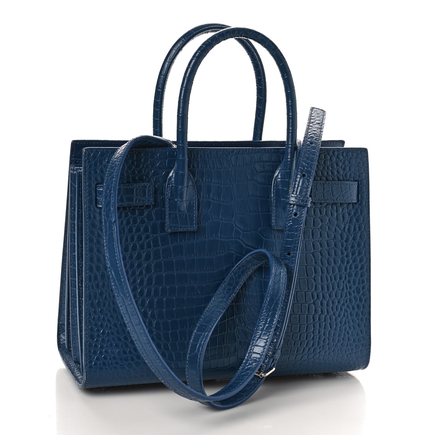Saint Laurent Calfskin Crocodile Embossed Small Sac de Jour Blue 5 of 14