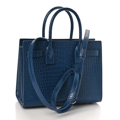 Saint Laurent Calfskin Crocodile Embossed Small Sac de Jour Blue 5 of 14