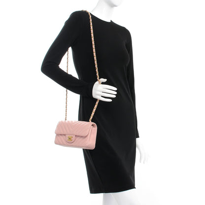 Chanel Calfskin Chevron Quilted Mini Rectangular Flap Light Pink 2 of 8