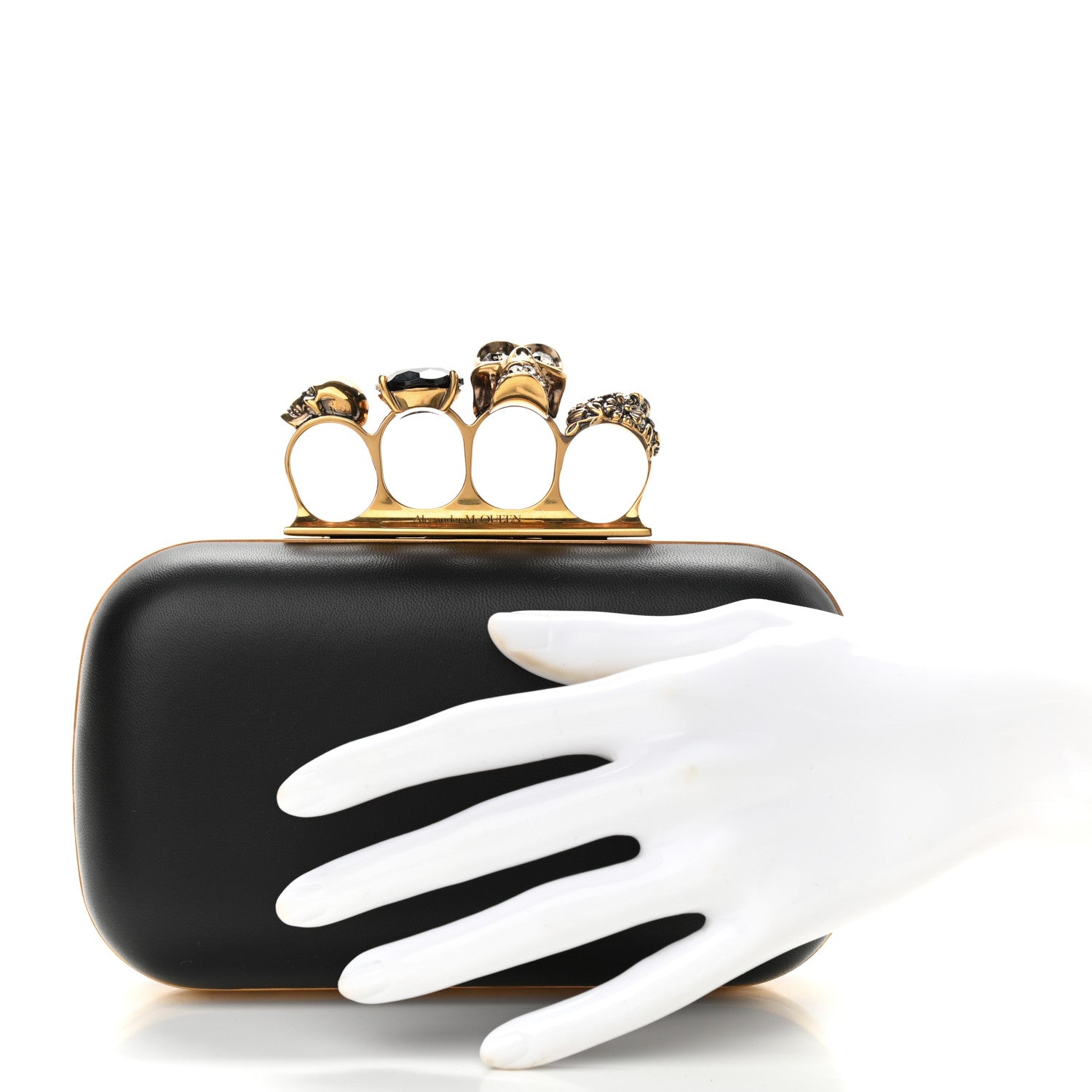 Alexander McQueen Nappa Skull Knuckle Duster Box Clutch Black 2 of 12