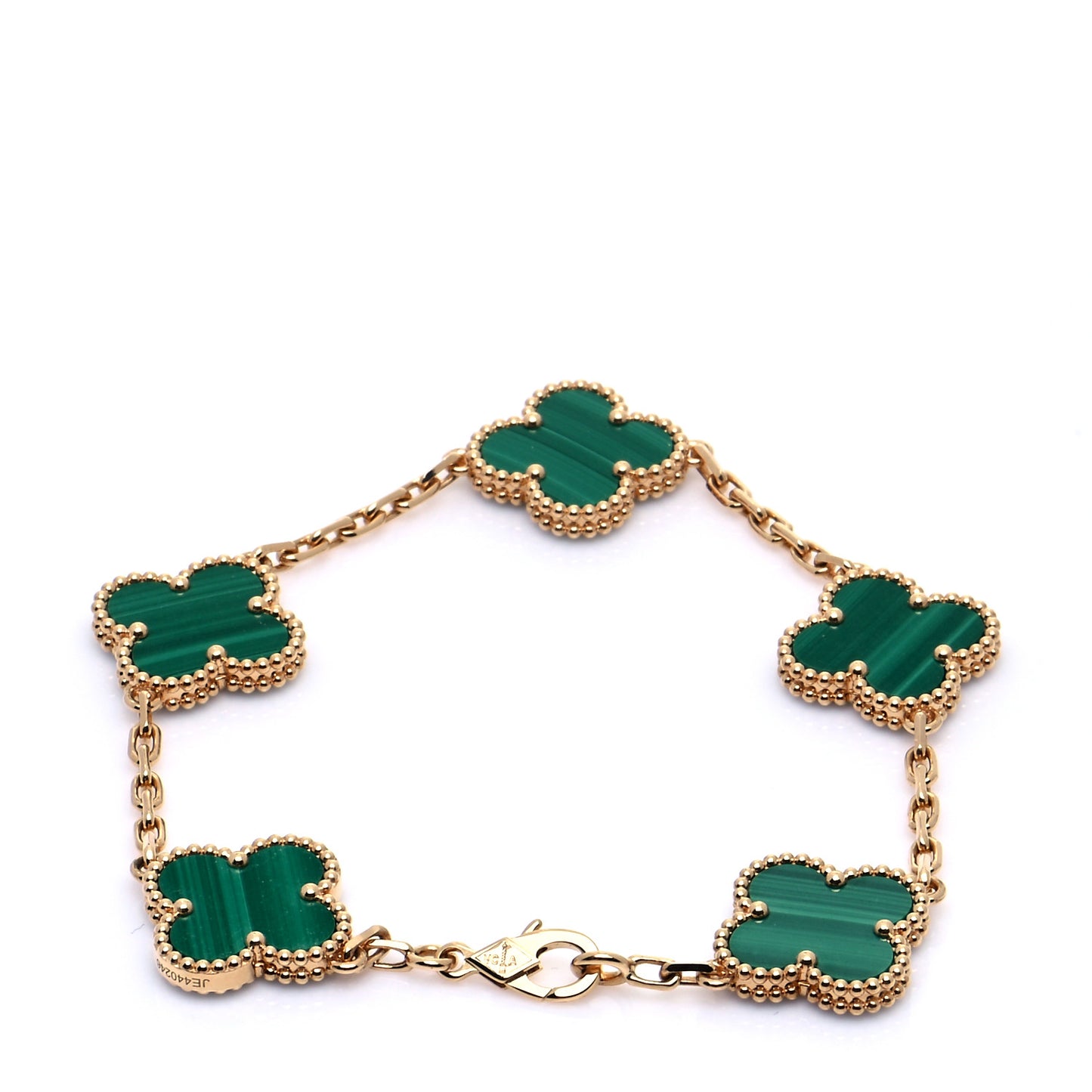 18K Yellow Gold Malachite 5 Motifs Vintage Alhambra Bracelet