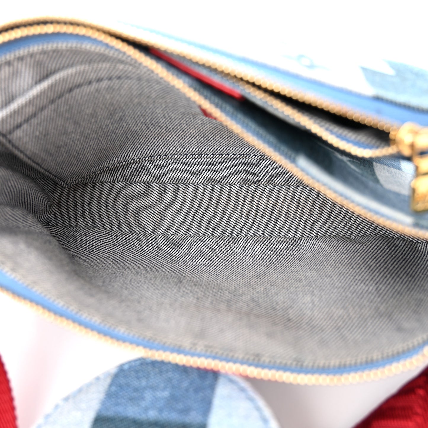 Denim Damier Monogram Patchwork Multi Pochette Accessories Blue Rouge