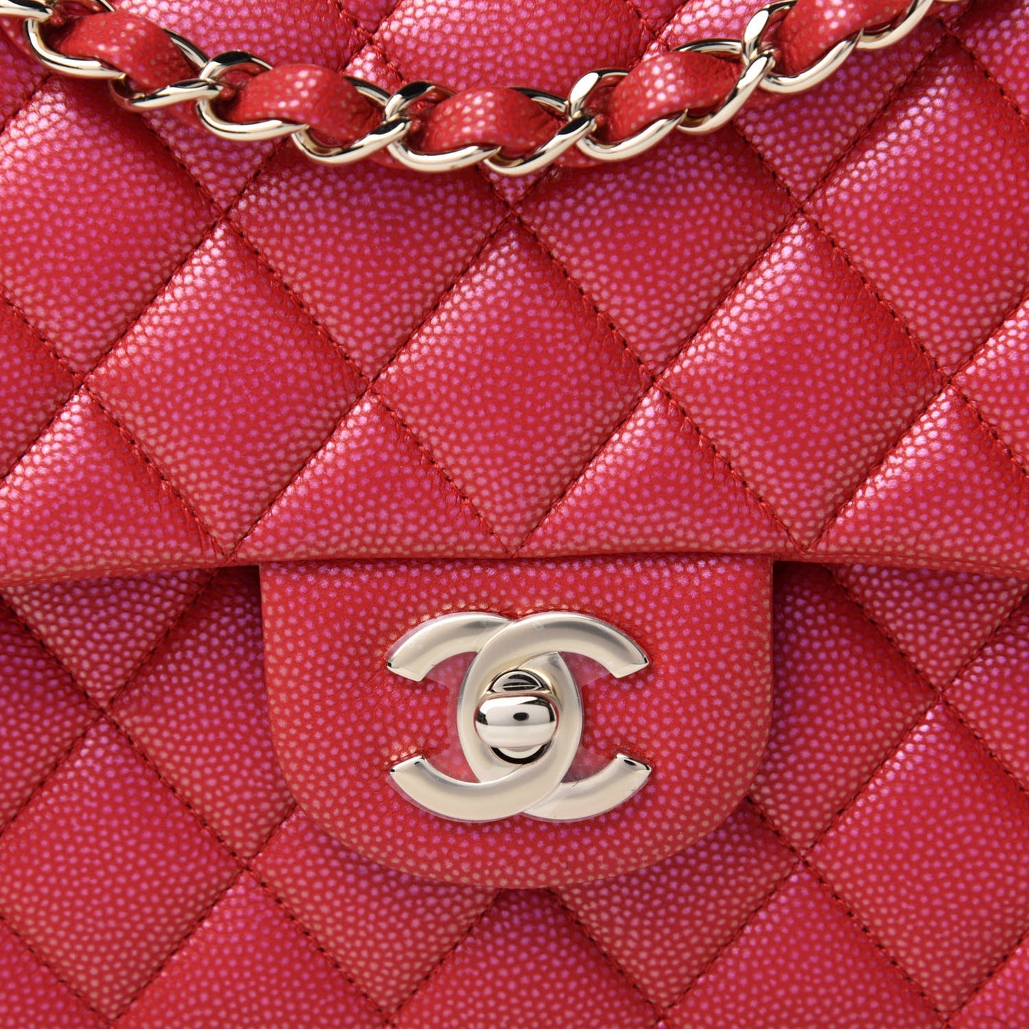 Iridescent Caviar Quilted Medium Double Flap Red