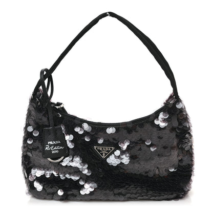 Prada Sequin Mini Re-Edition 2000 Bag Black 1 of 8