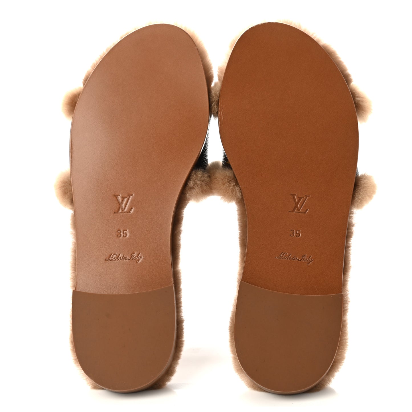 Mink Fur Monogram Lock It Flat Mule 35 Cognac