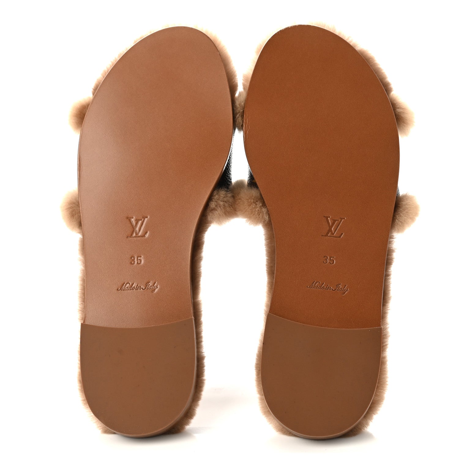 Louis Vuitton Mink Fur Monogram Lock It Flat Mule 35 Cognac 5 of 11