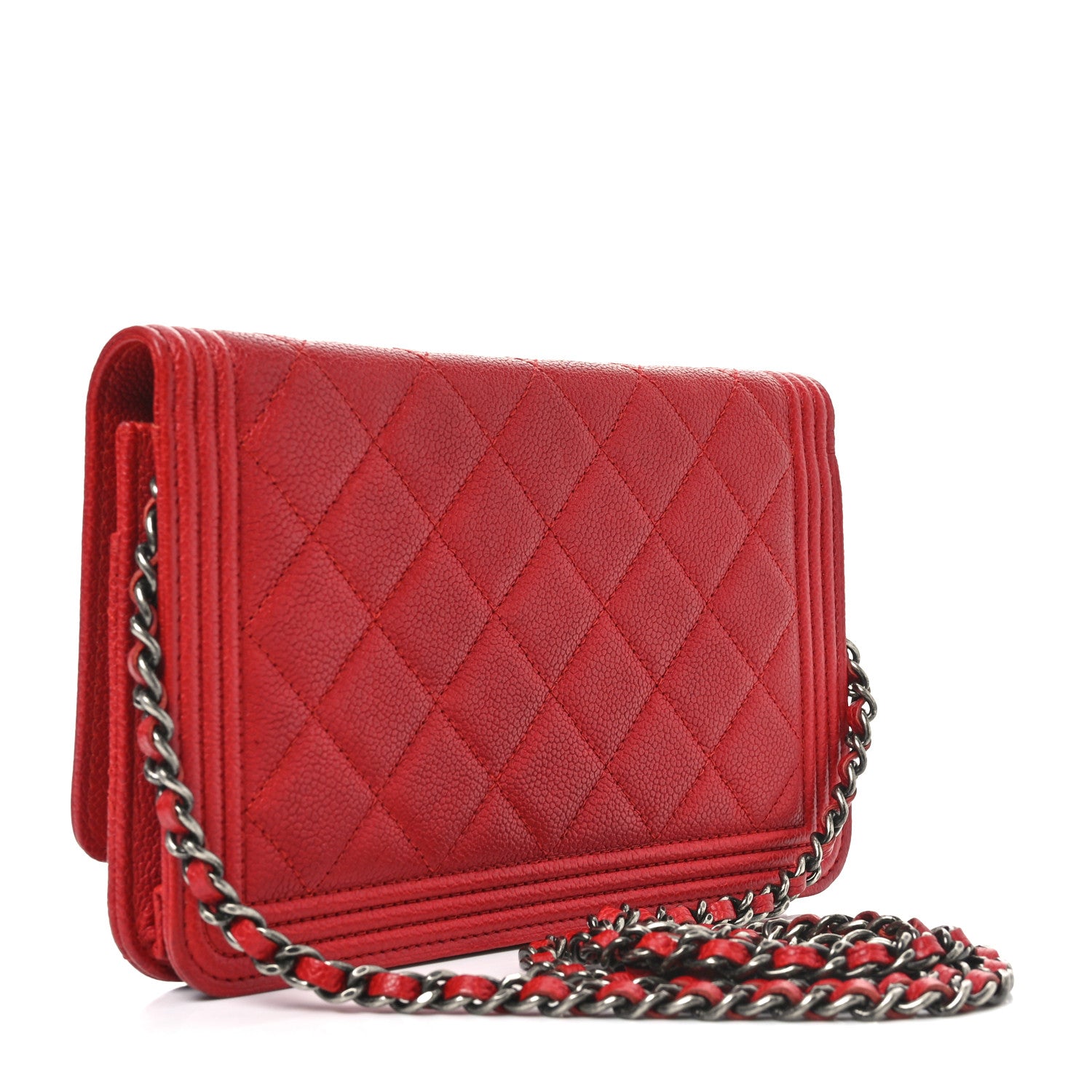 Chanel Caviar Quilted Boy Wallet On Chain WOC Red 2 of 12