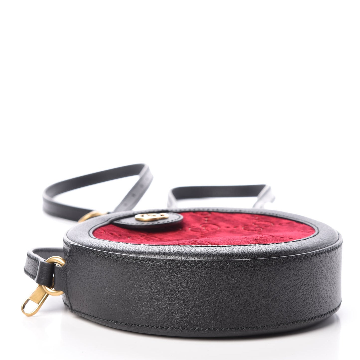 Velvet GG Monogram Textured Calfskin Round Shoulder Bag Red Cipria Black