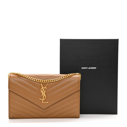 Saint Laurent Grain De Poudre Matelasse Chevron Monogram Chain Wallet Dark Natural 15 of 15