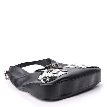 Gucci Calfskin Web Dog Embroidered Large Dionysus Hobo Black 3 of 9
