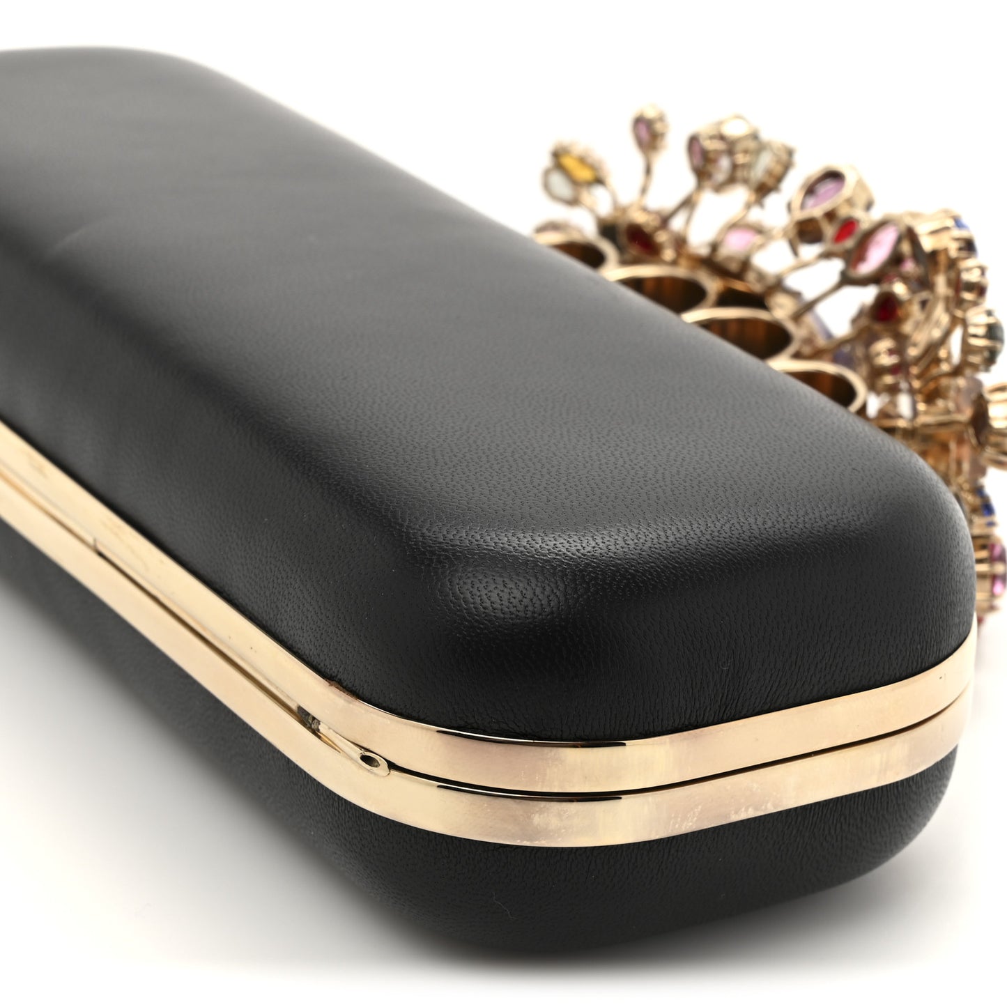 Nappa Crystal Knuckle Box Clutch Black