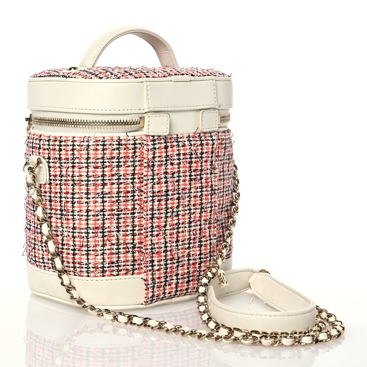 Tweed Lambskin Timeless Vanity Cosmetic Case White