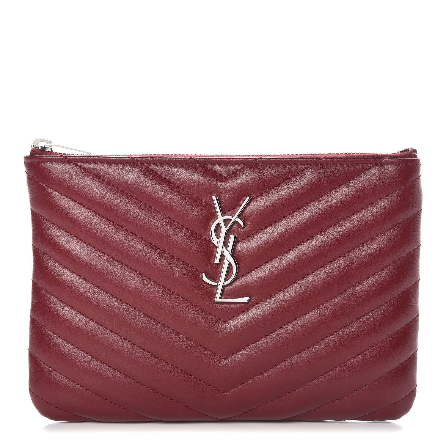 Saint Laurent Calfskin Matelasse Chevron Monogram Pouch Palissandre 1 of 7