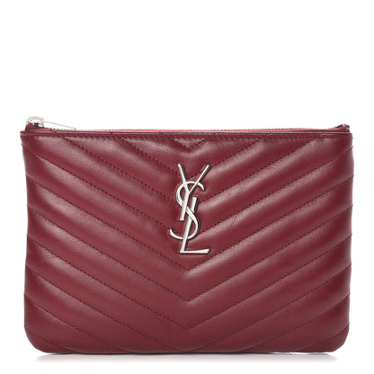 Saint Laurent Calfskin Matelasse Chevron Monogram Pouch Palissandre 1 of 7