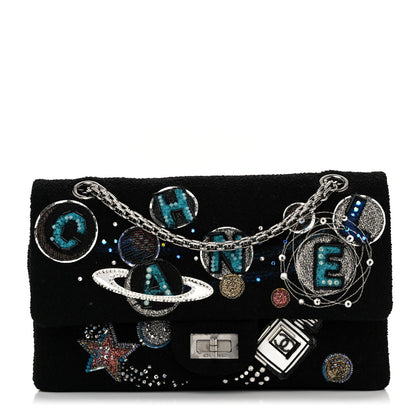 Chanel Boucle Tweed Crystal Bead Embellished Space Charms 2.55 Reissue 225 Flap Black Multicolor 1 of 10