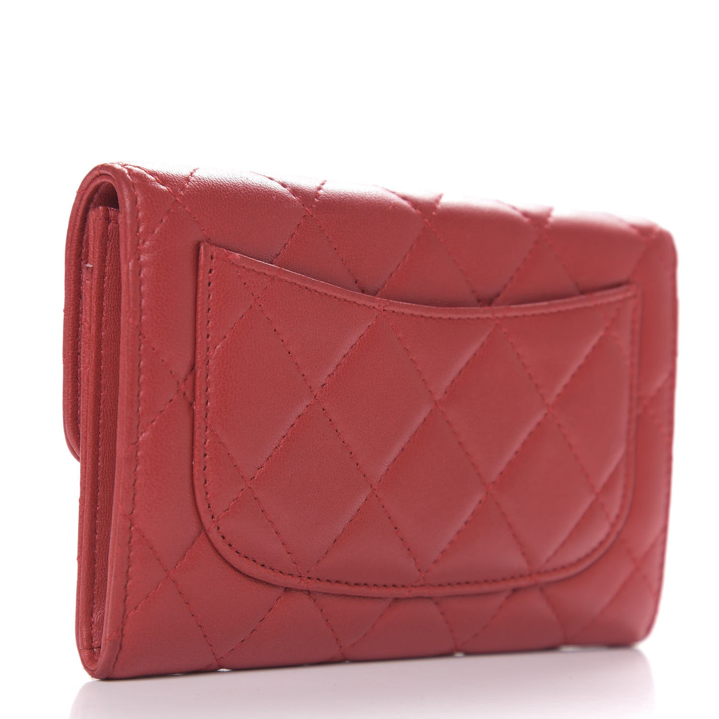 Lambskin Quilted Small Flap Wallet Red