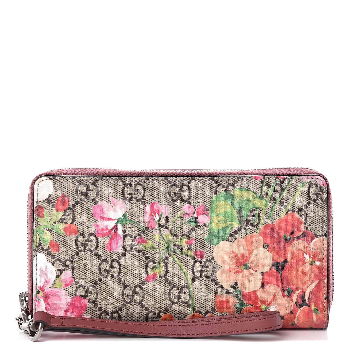 Gucci GG Supreme Monogram Blooms Wrist Wallet Beige Multicolor Dry Rose 1 of 8