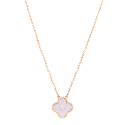 Van Cleef & Arpels 18K Rose Gold Diamond Mother of Pearl Vintage Alhambra Pendant Necklace 1 of 5