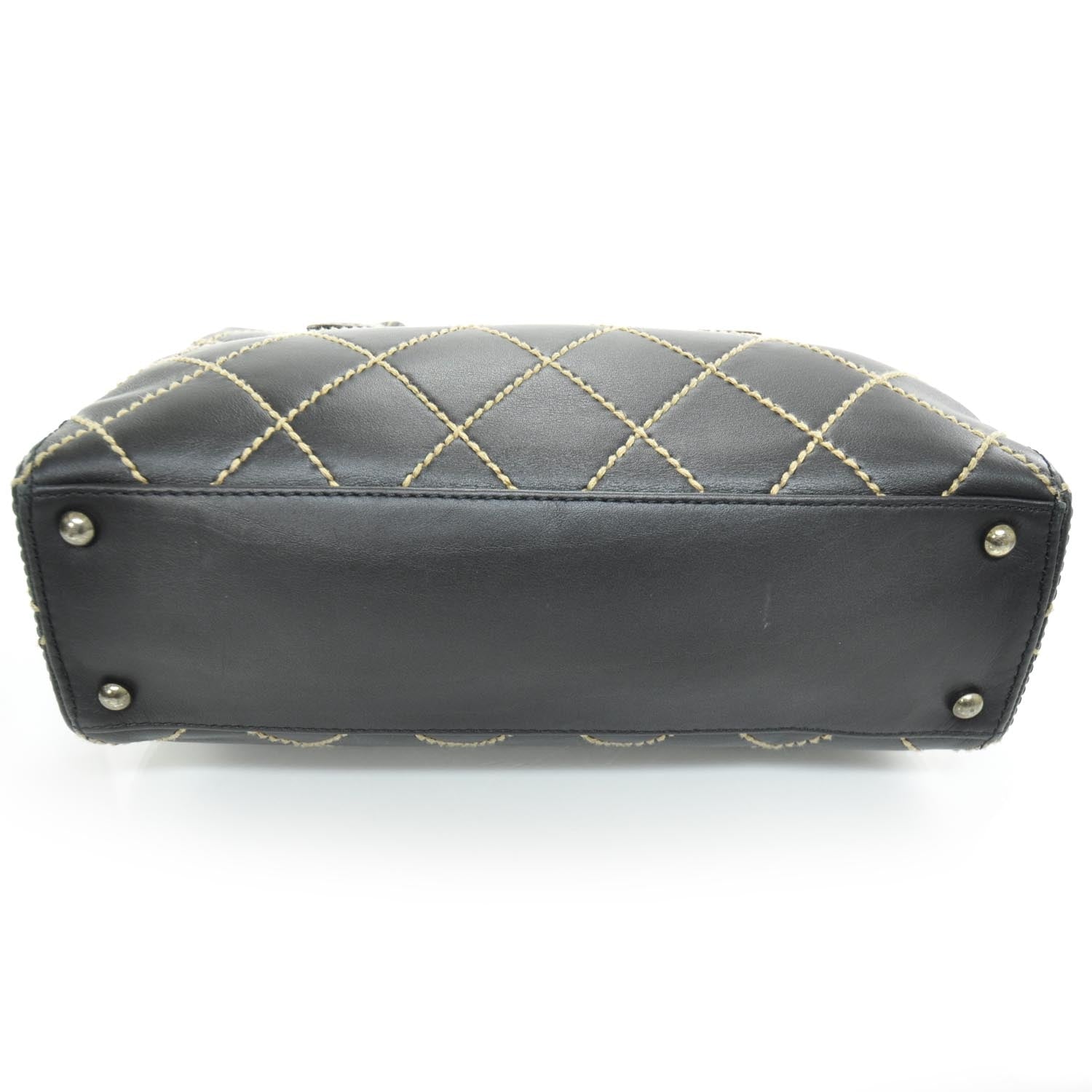 Chanel Leather Quilted Contrast Stitch Surpique Handbag Black 4 of 10