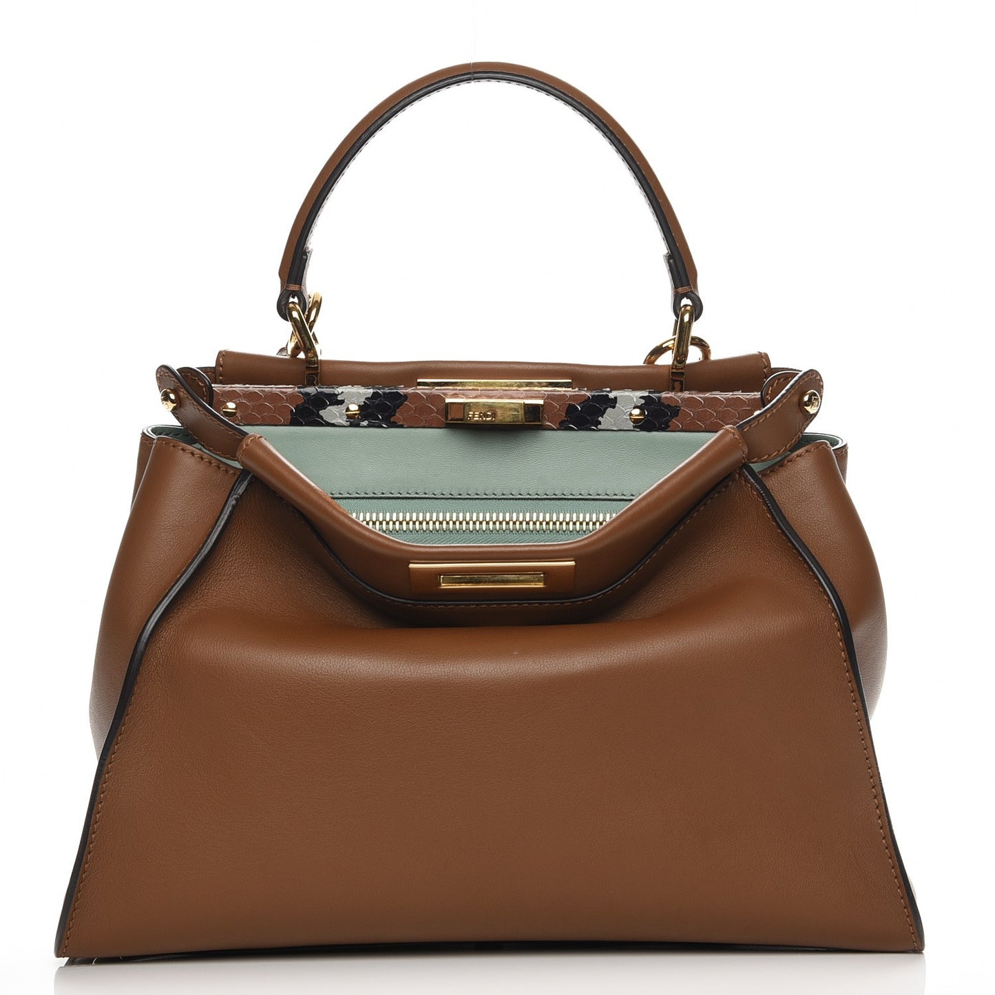 Vitello Seta Shiny Nappa Ayers Medium Peekaboo Iconic Satchel Brownie Menta