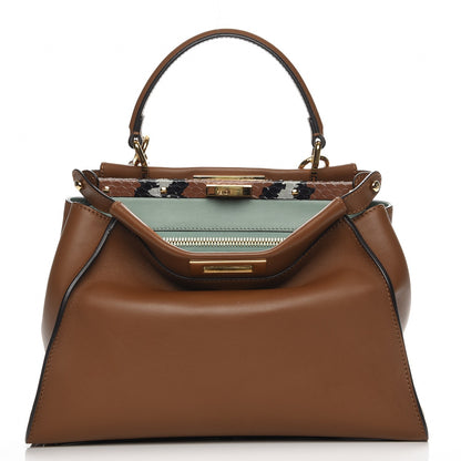Fendi Vitello Seta Shiny Nappa Ayers Medium Peekaboo Iconic Satchel Brownie Menta 1 of 9