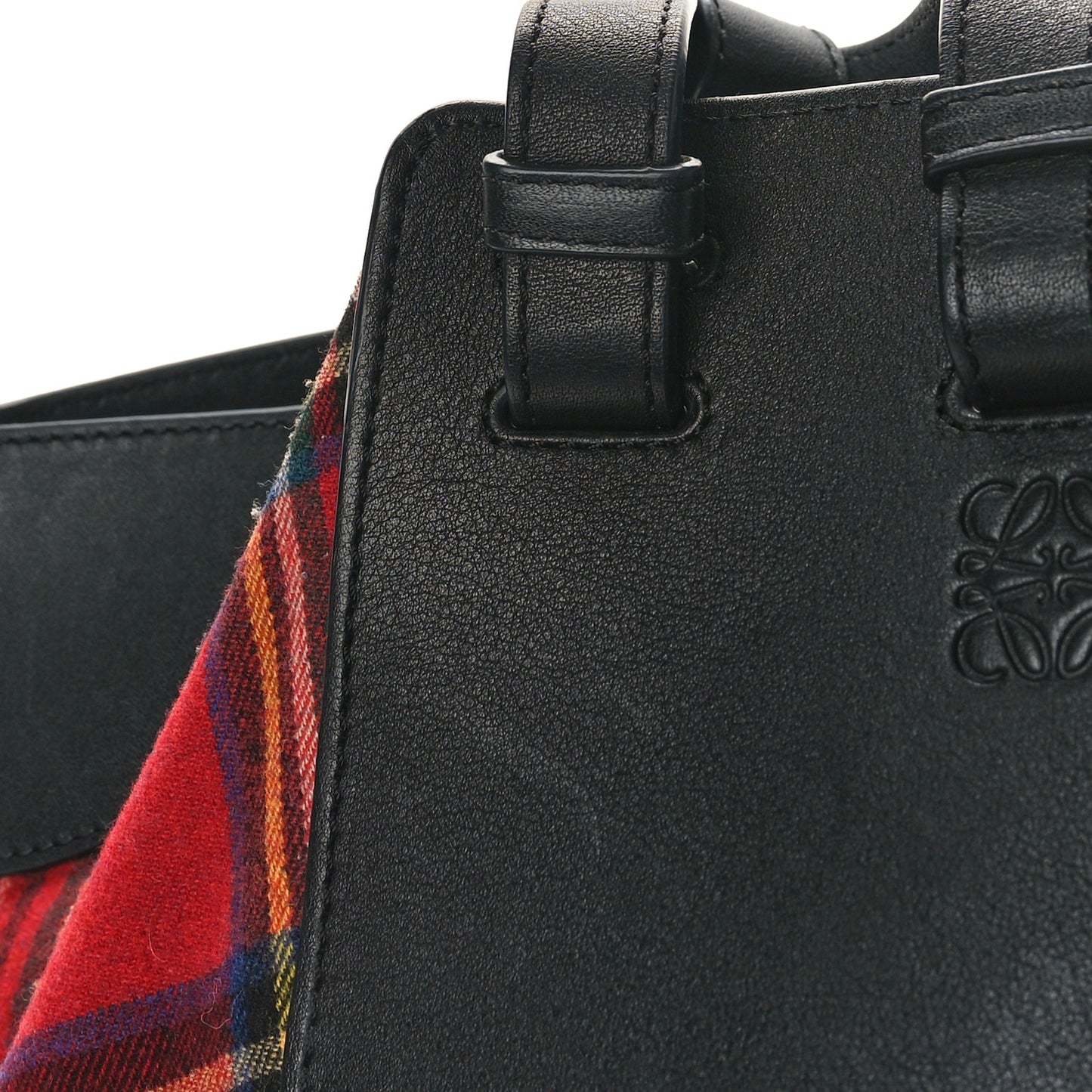 Wool Calfskin Small Hammock Shoulder Bag Black Red Tartan