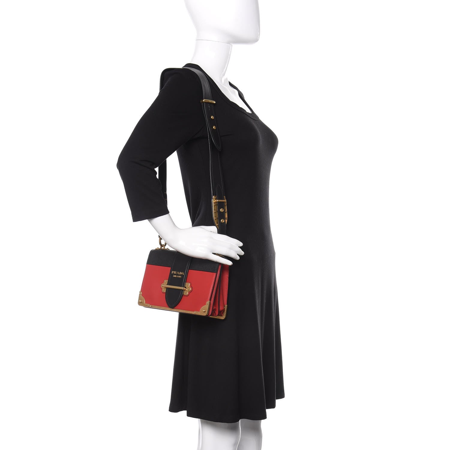 Prada City Calfskin Saffiano Cahier Bag Fuoco Black 2 of 9